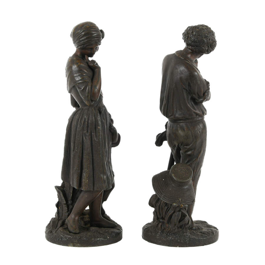 Antique Grouping of Two Bronze Statues of a Farming Family-4