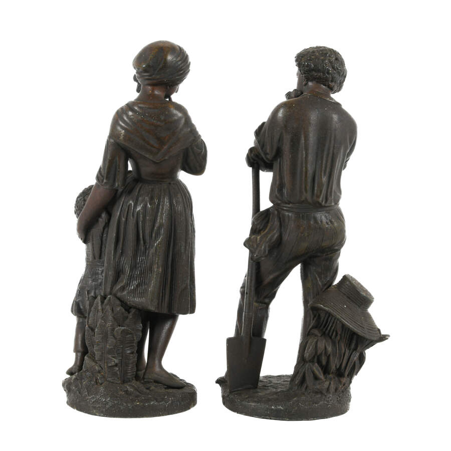 Antique Grouping of Two Bronze Statues of a Farming Family-3