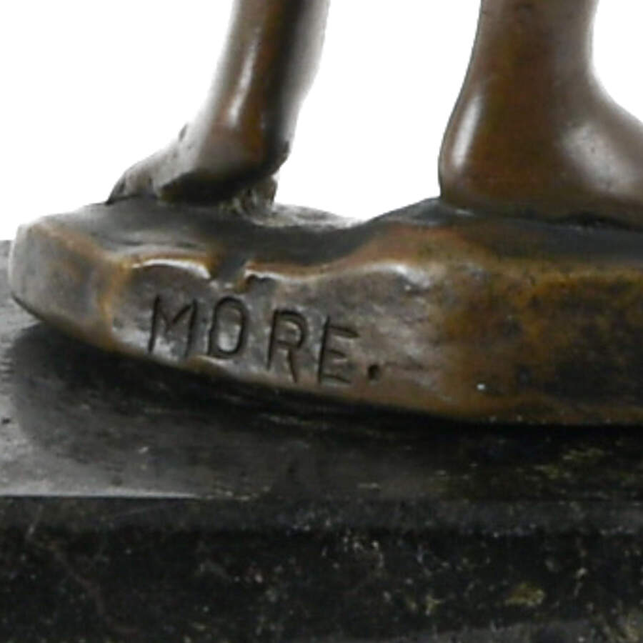 Antique Signed More David Metal Man with Bow on Marble Base-10