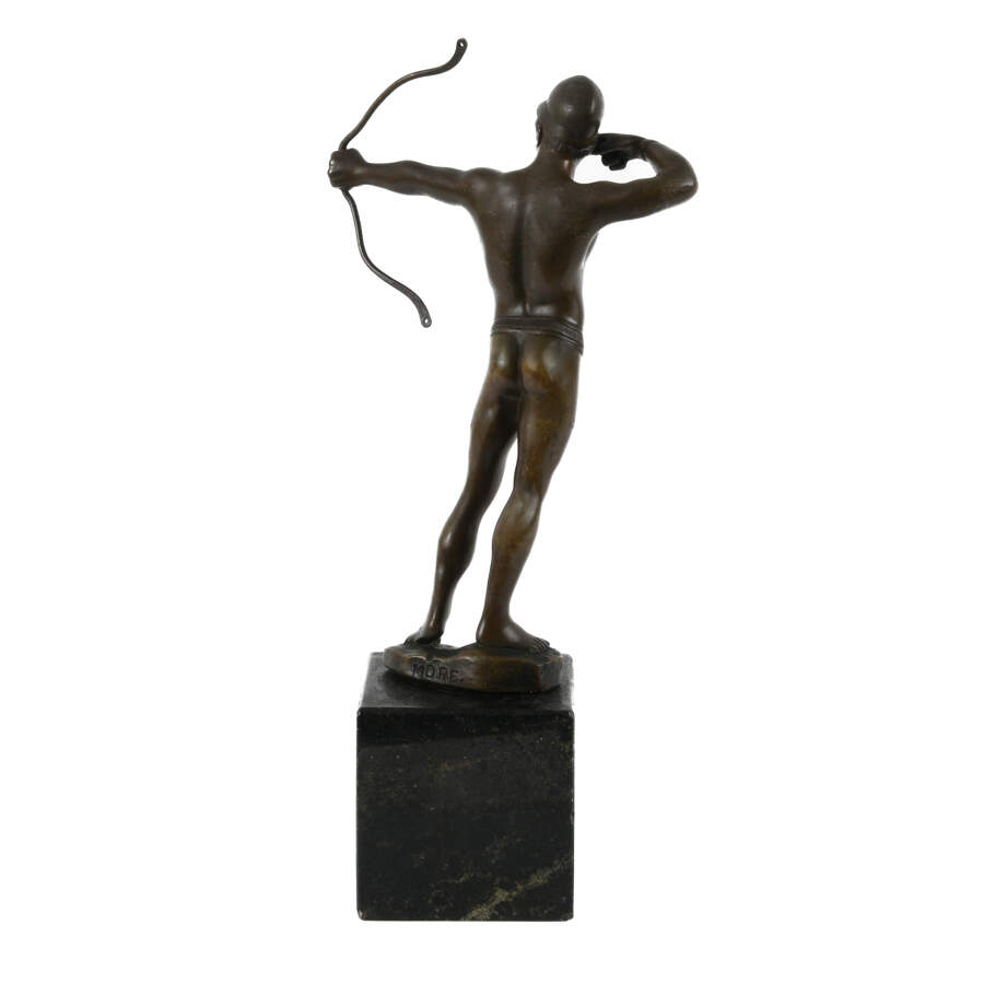 Antique Signed More David Metal Man with Bow on Marble Base-9
