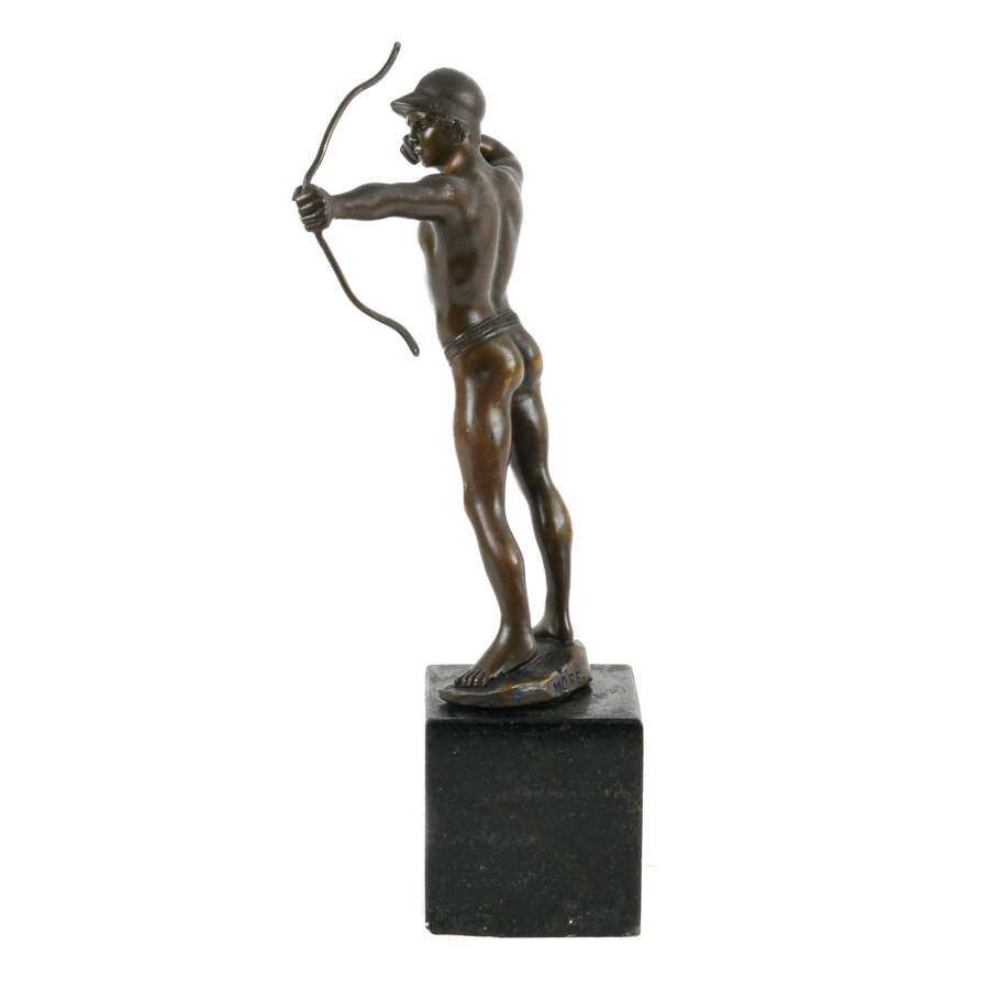 Antique Signed More David Metal Man with Bow on Marble Base-8