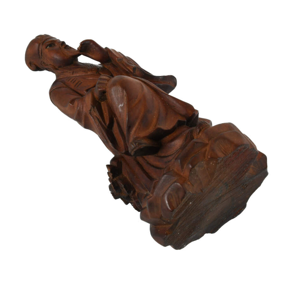 Antique Signed Carved Wood Asian Scholar-8
