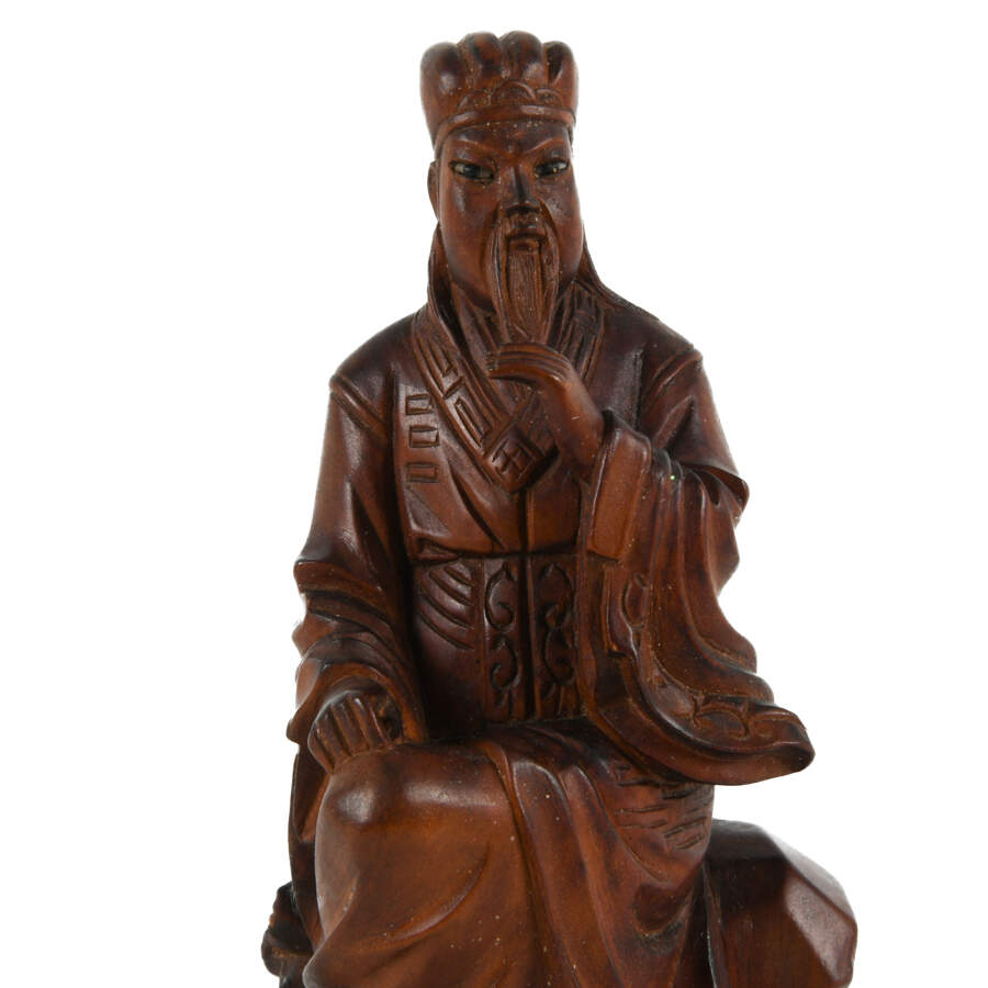 Antique Signed Carved Wood Asian Scholar-5