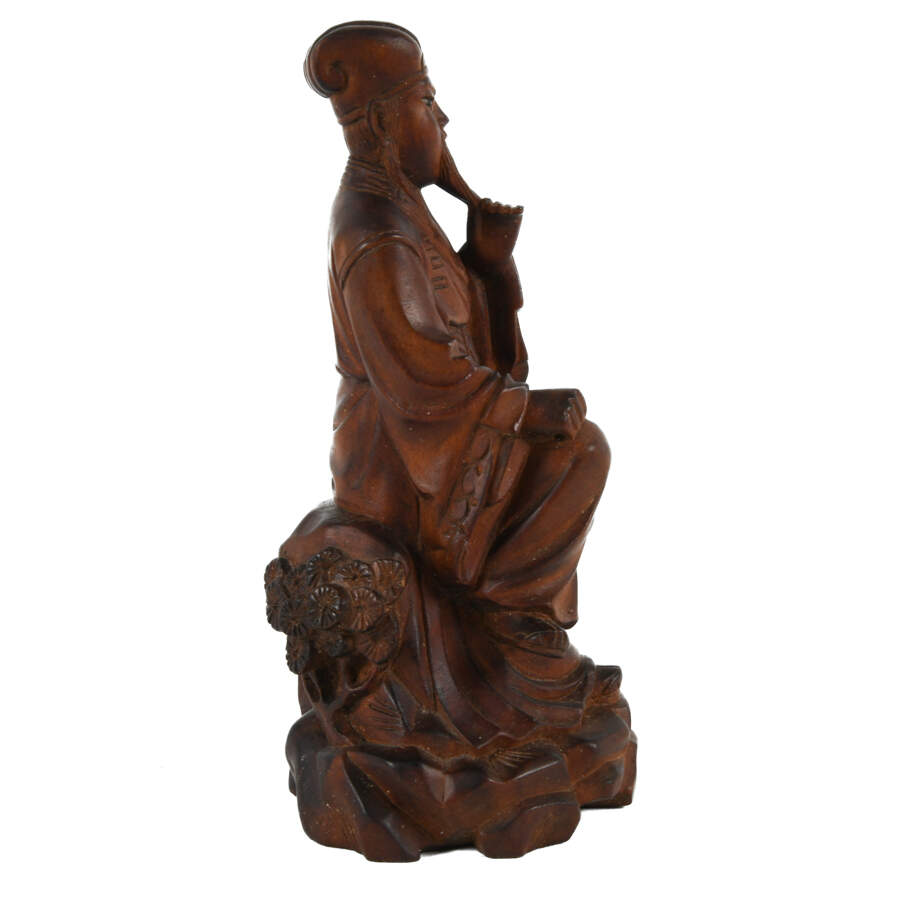 Antique Signed Carved Wood Asian Scholar-4