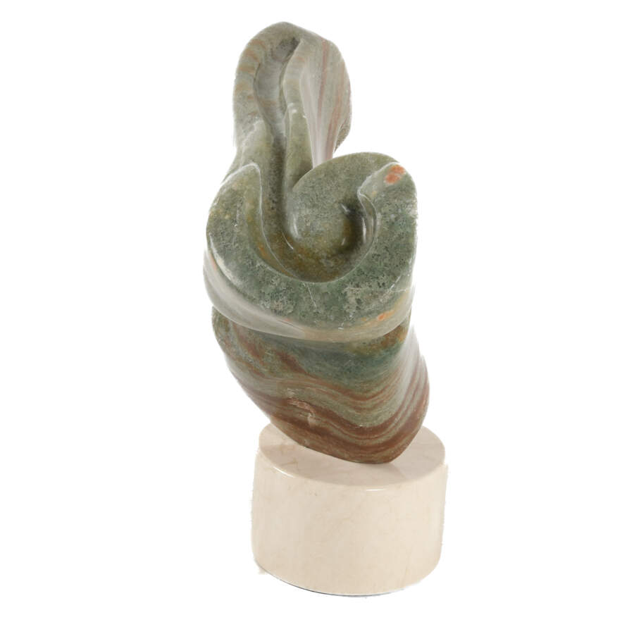 Hand-Carved Green Alabaster Abstract on Base-4