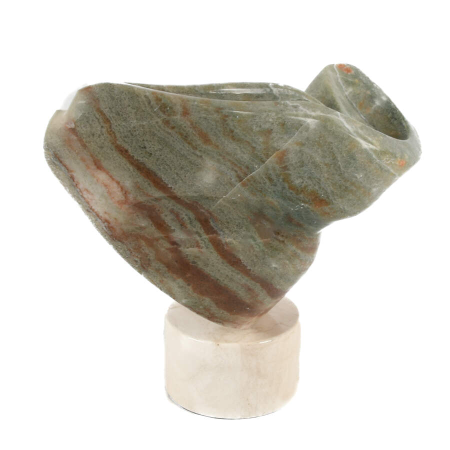 Hand-Carved Green Alabaster Abstract on Base-3