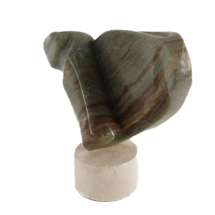 Hand-Carved Green Alabaster Abstract on Base-2