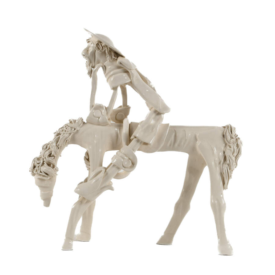 Ceramic Don Quixote and Horse Glazed Sculpture-1