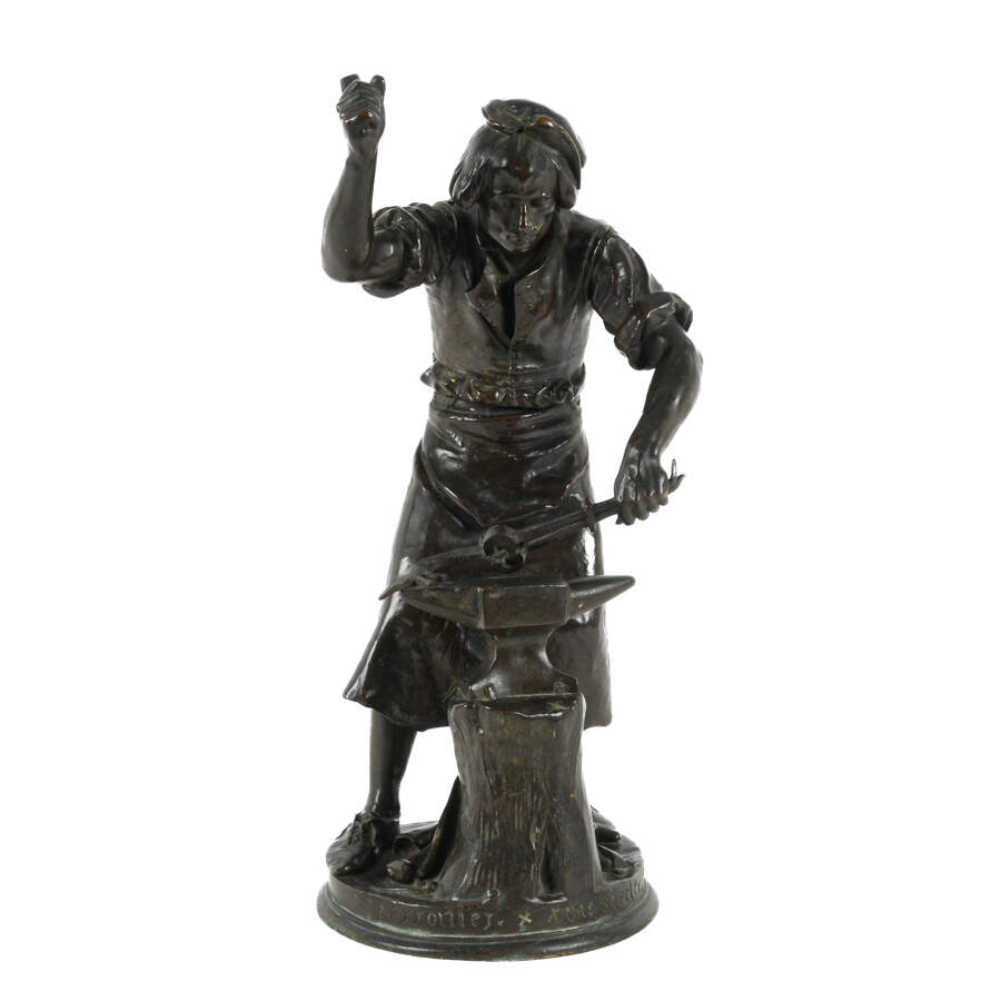 Antique Bronze Blacksmith Sculpture by Adrien Etienne Gaudez-1