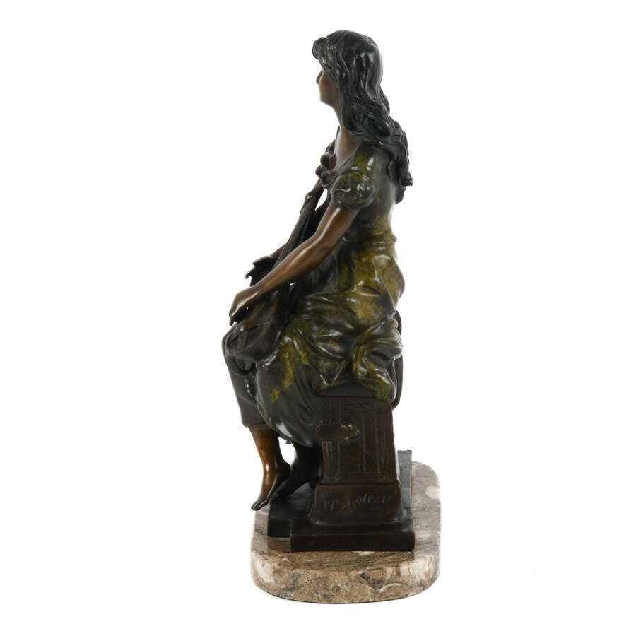Metal Sculpture of a Seated Lady After Hipolye Fancois Moreau-3