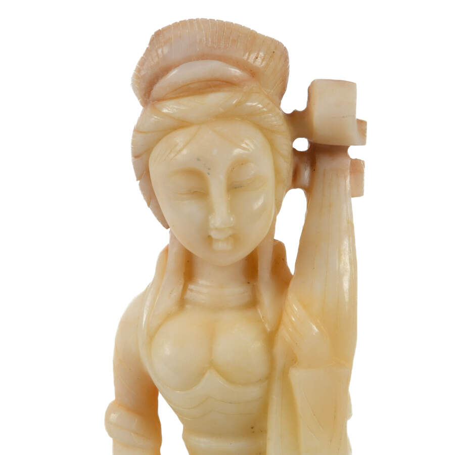 Antique Stone Carved Chinese Classical Woman Holding Pipa-6