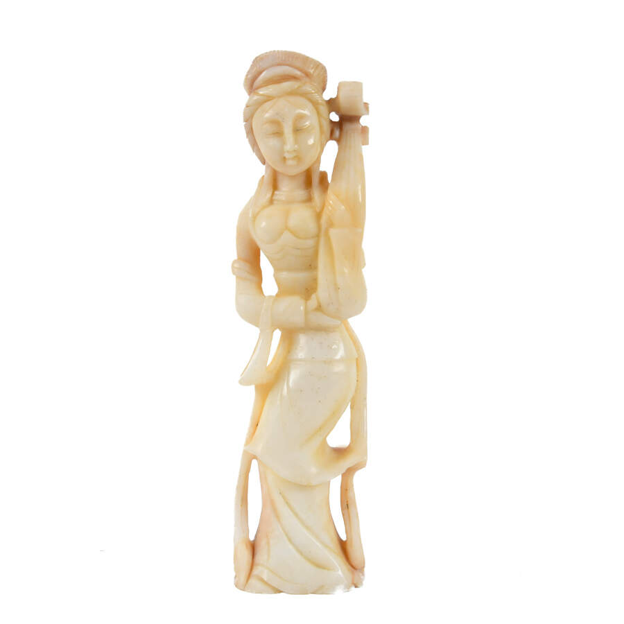 Antique Stone Carved Chinese Classical Woman Holding Pipa-1