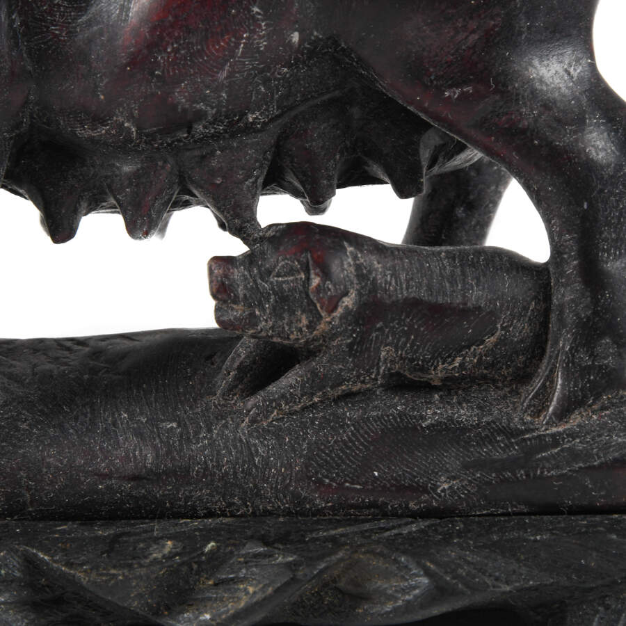 Carved Stone Sow and Piglets Sculpture on Base-6