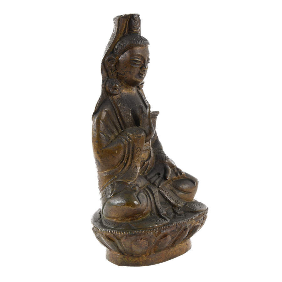 Bronze Tibetan Seated Kwan-Yin Buddha Figure-6