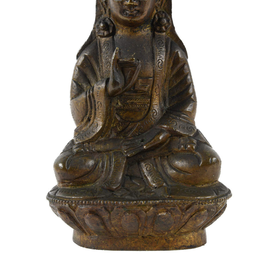 Bronze Tibetan Seated Kwan-Yin Buddha Figure-3