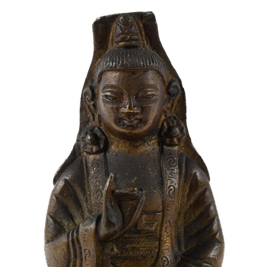 Bronze Tibetan Seated Kwan-Yin Buddha Figure-2