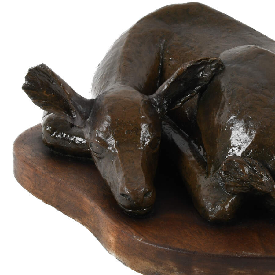 Bronze Resting Deer on Base Sculpture-3