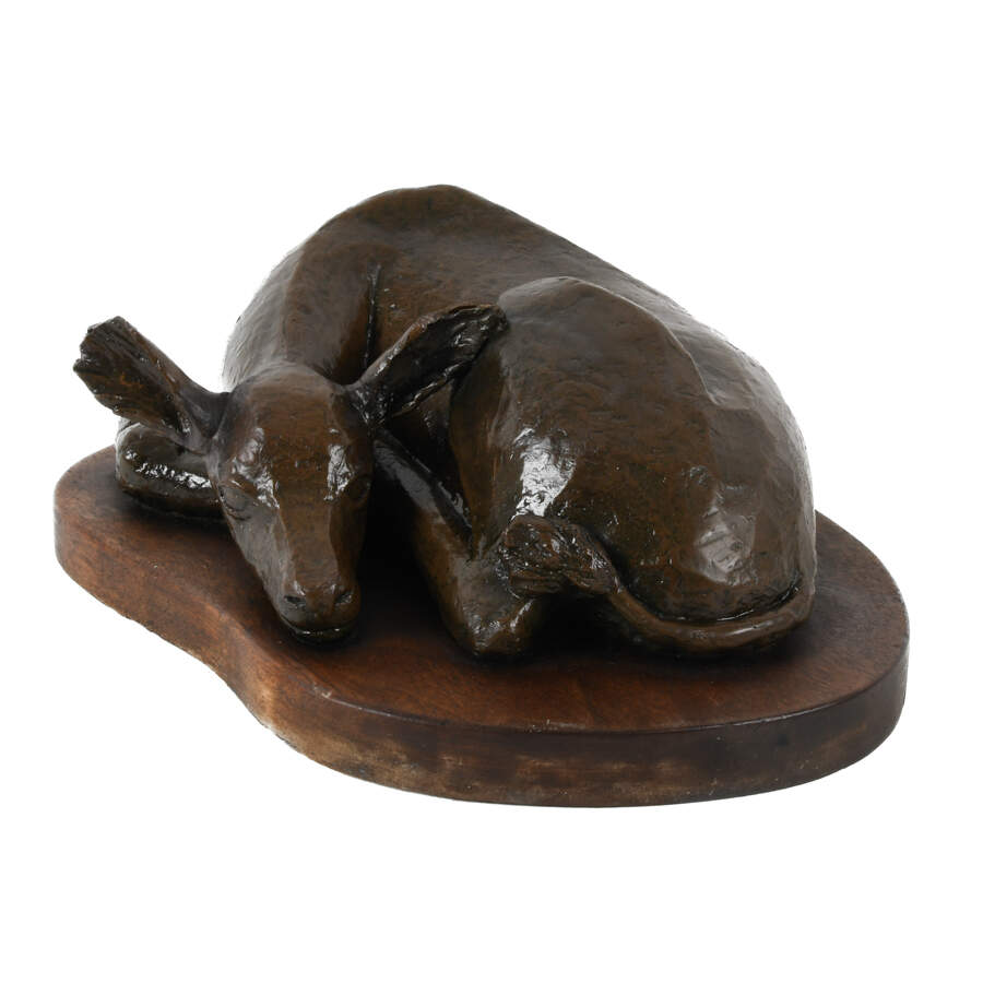 Bronze Resting Deer on Base Sculpture-2