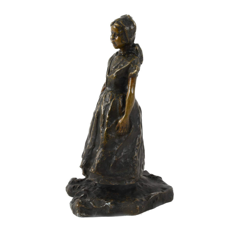 Signed Bronze Dutch Girl Sculpture-4