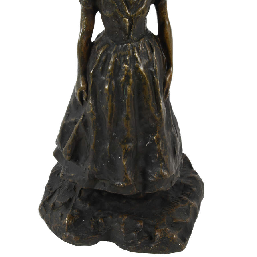 Signed Bronze Dutch Girl Sculpture-3