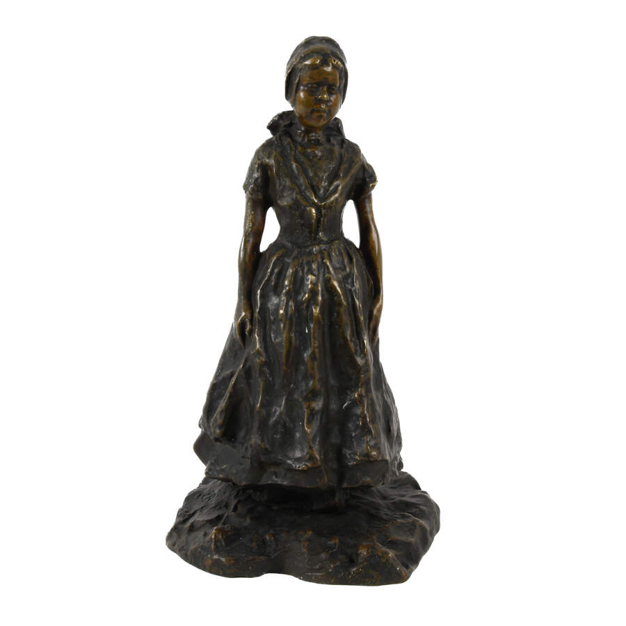 Signed Bronze Dutch Girl Sculpture-1