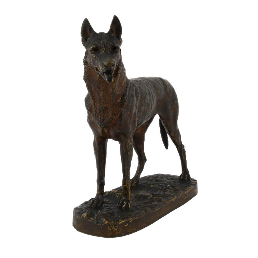 Antique French Signed "Terrier" Bronze German Shepherd Dog Sculpture-5