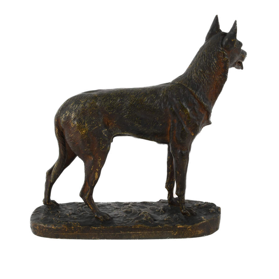 Antique French Signed "Terrier" Bronze German Shepherd Dog Sculpture-4