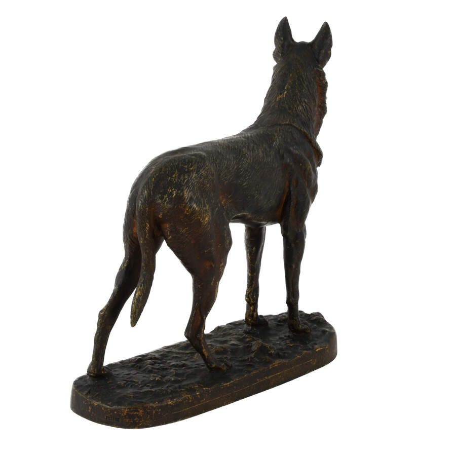 Antique French Signed "Terrier" Bronze German Shepherd Dog Sculpture-3