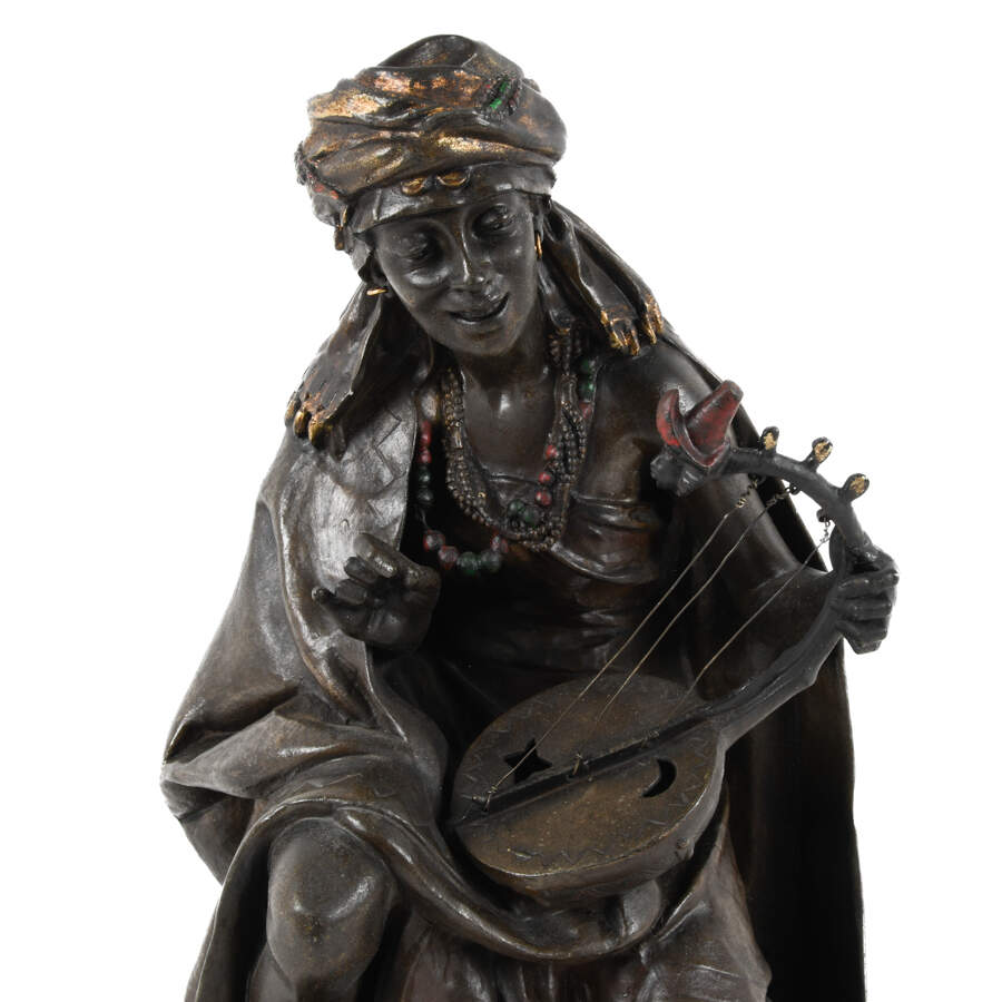 Orientalist Vienna Bronze Statue of a Musician Signed by Arthur Waagen-2