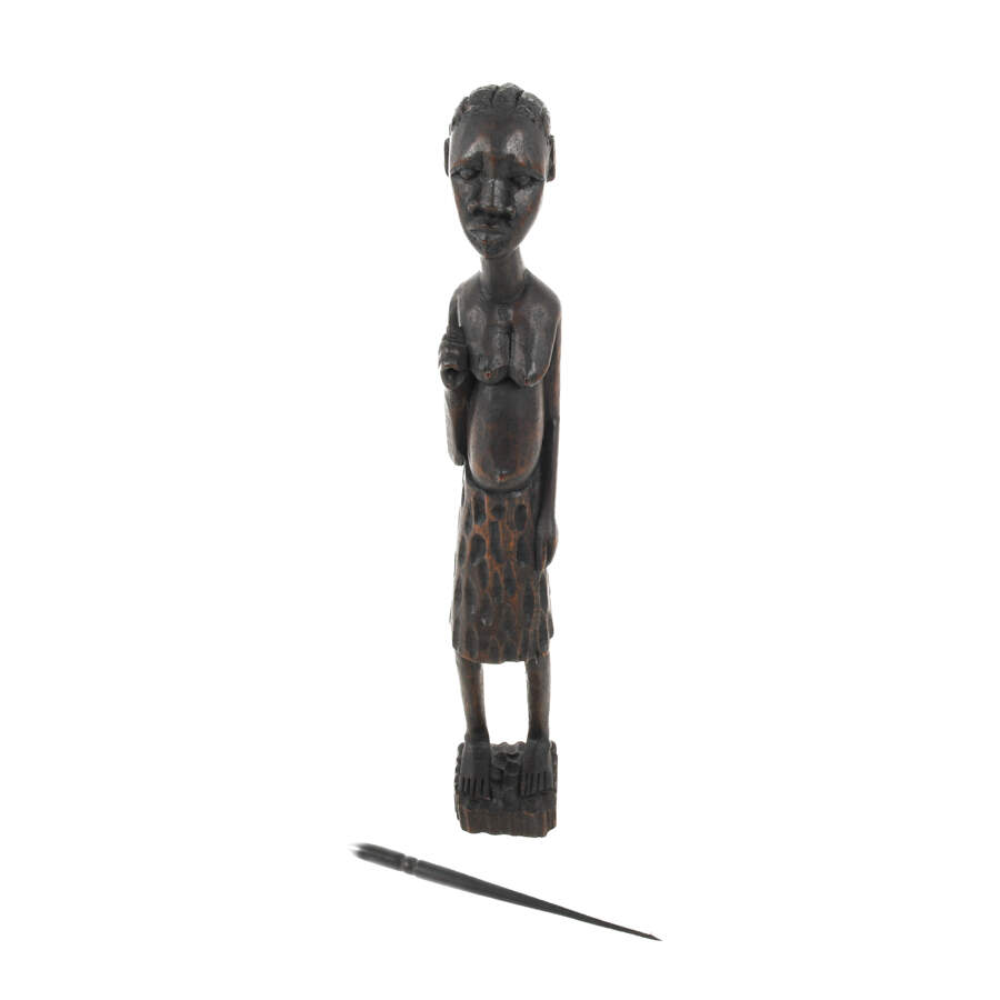 African Mali Carved Wood Woman Statue-7