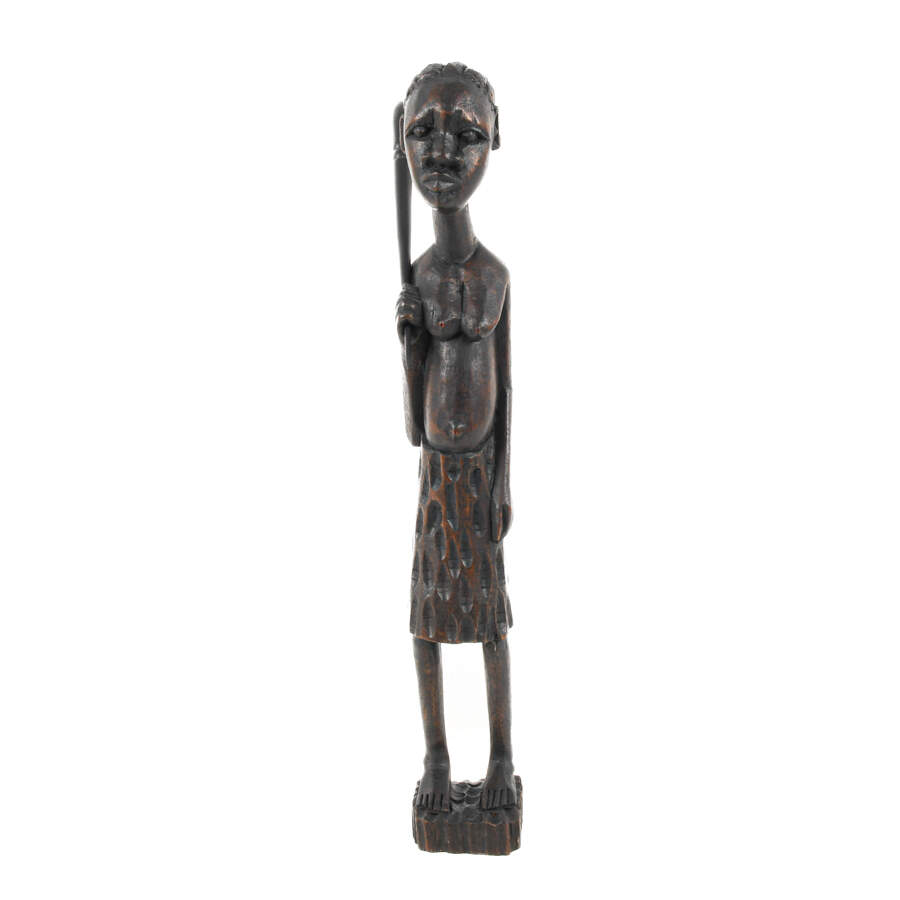African Mali Carved Wood Woman Statue-1