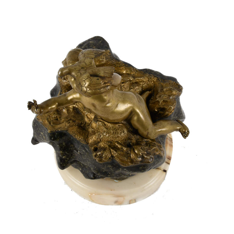 Bronze and Marble Cherub Sculpture-7