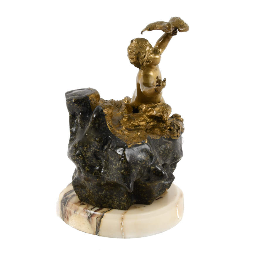 Bronze and Marble Cherub Sculpture-6