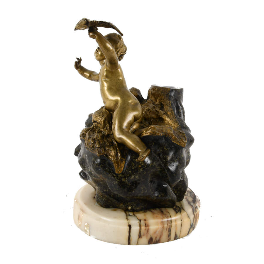 Bronze and Marble Cherub Sculpture-4