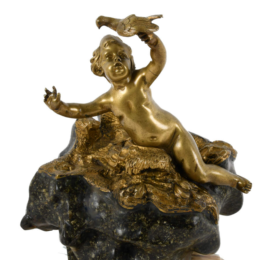 Bronze and Marble Cherub Sculpture-3