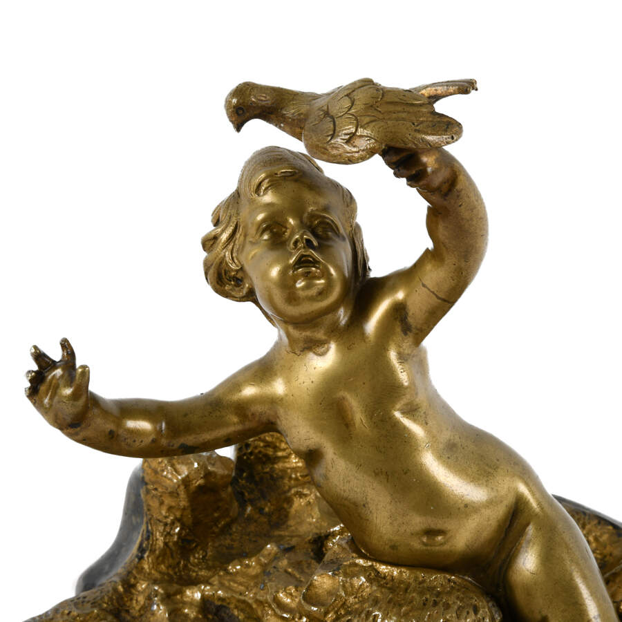 Bronze and Marble Cherub Sculpture-2