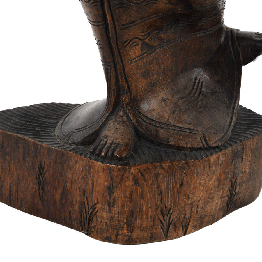 Antique Carved Wooden Burma Dancing Girl Statue-11