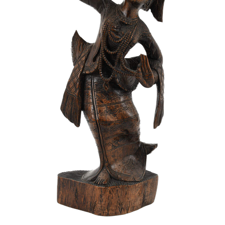 Antique Carved Wooden Burma Dancing Girl Statue-10