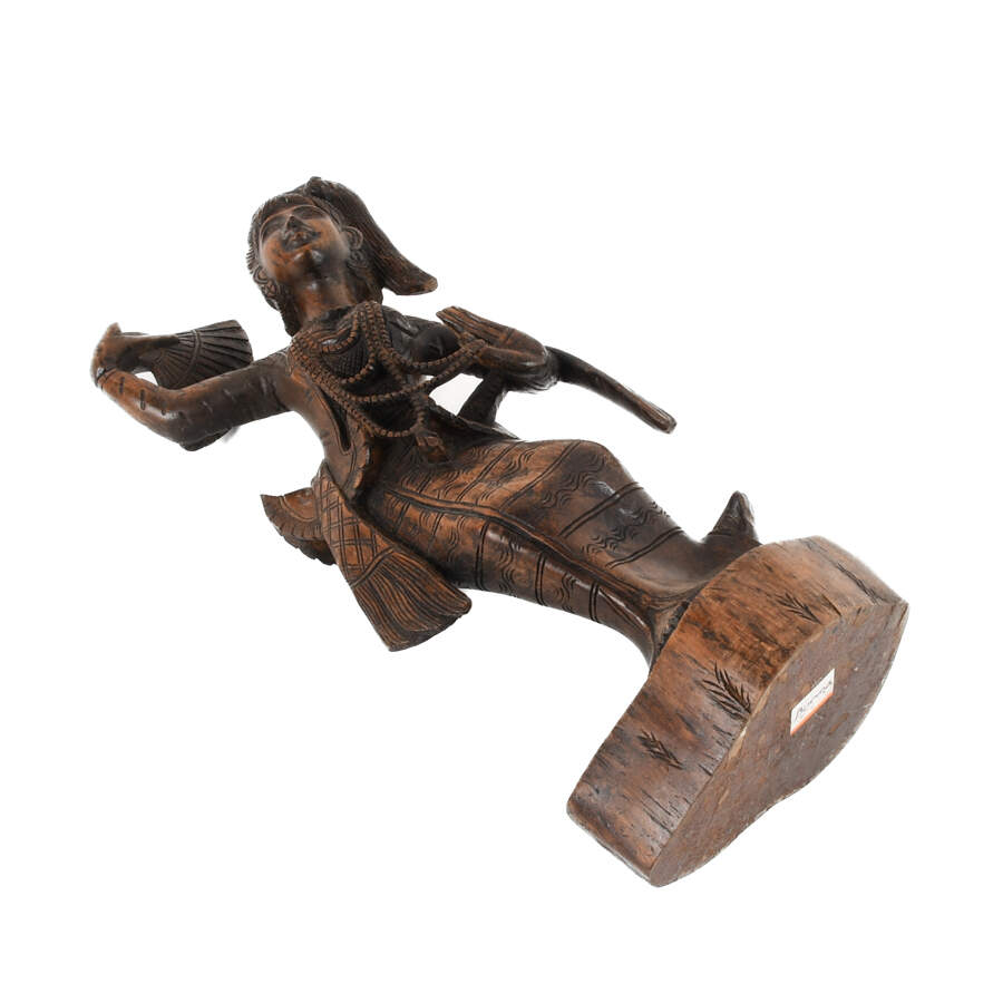 Antique Carved Wooden Burma Dancing Girl Statue-9