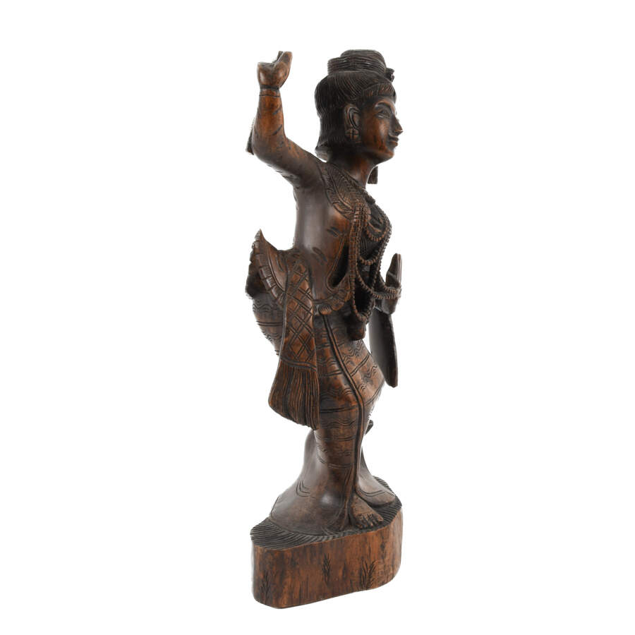 Antique Carved Wooden Burma Dancing Girl Statue-7