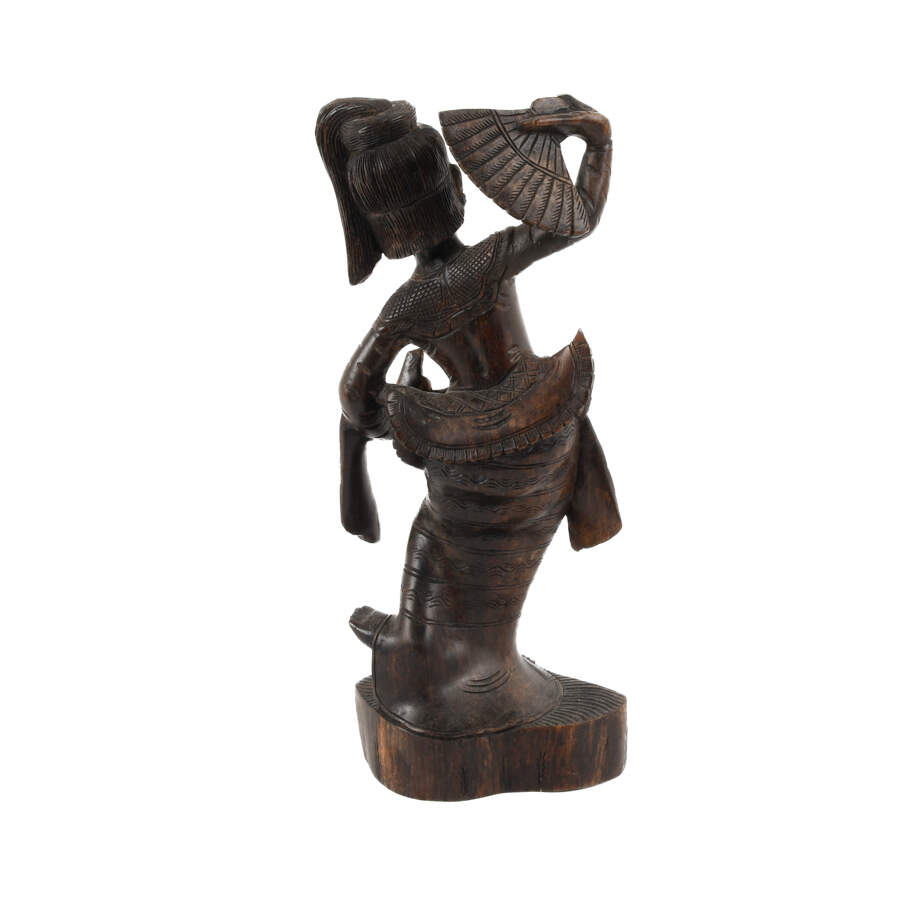 Antique Carved Wooden Burma Dancing Girl Statue-6