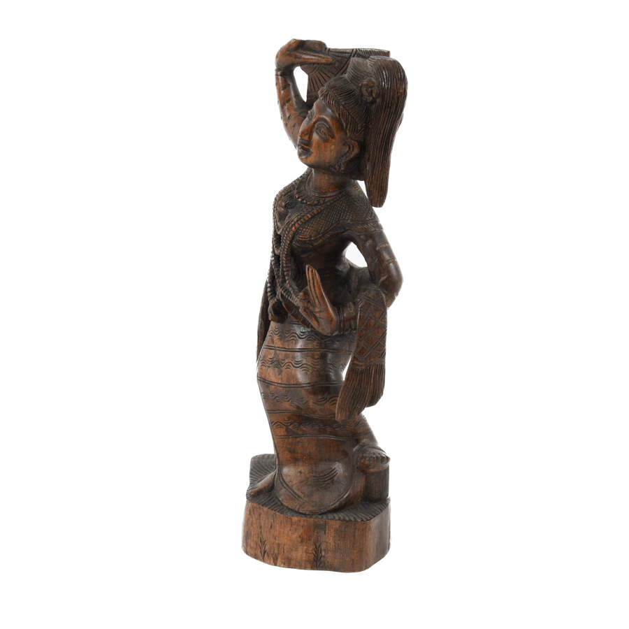 Antique Carved Wooden Burma Dancing Girl Statue-5