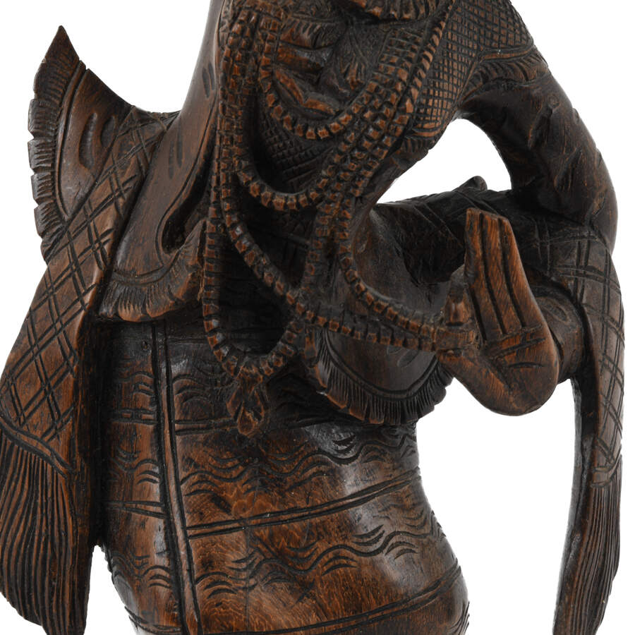 Antique Carved Wooden Burma Dancing Girl Statue-4