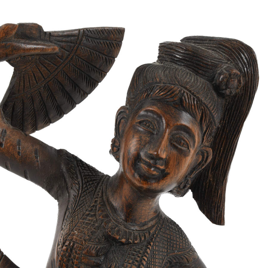 Antique Carved Wooden Burma Dancing Girl Statue-3