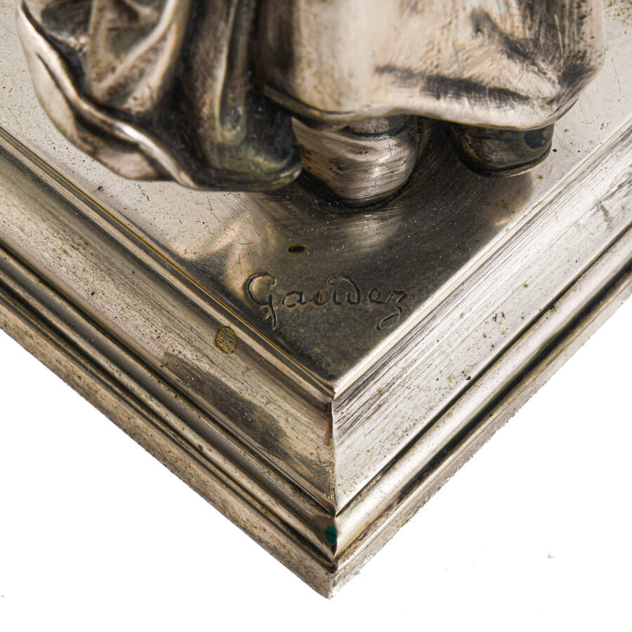 Antique Silver-Plated Bronze Madian Statue by Adrien E. Gaudez-7