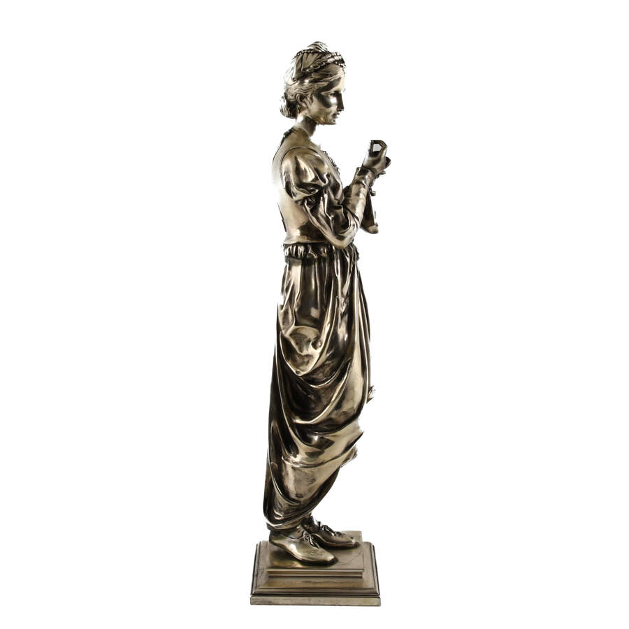 Antique Silver-Plated Bronze Madian Statue by Adrien E. Gaudez-6