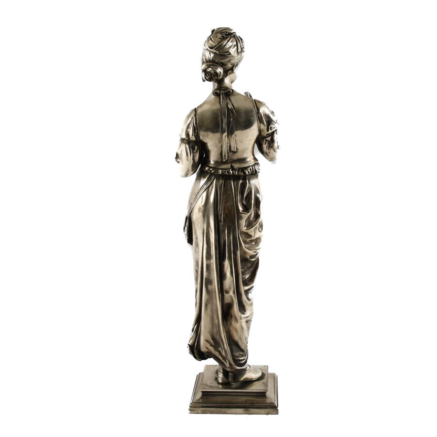 Antique Silver-Plated Bronze Madian Statue by Adrien E. Gaudez-5