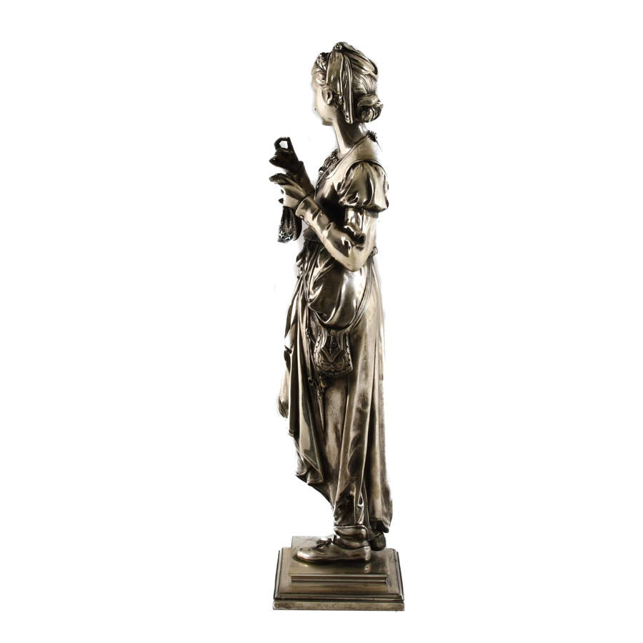 Antique Silver-Plated Bronze Madian Statue by Adrien E. Gaudez-4