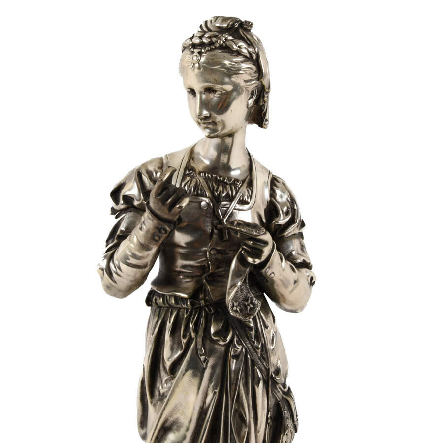 Antique Silver-Plated Bronze Madian Statue by Adrien E. Gaudez-2