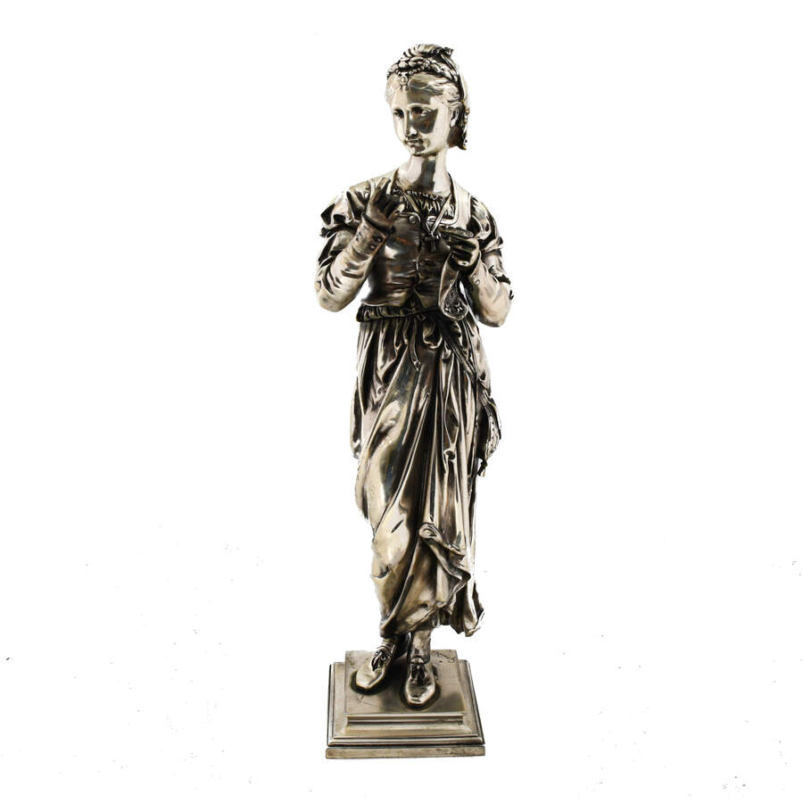 Antique Silver-Plated Bronze Madian Statue by Adrien E. Gaudez-1